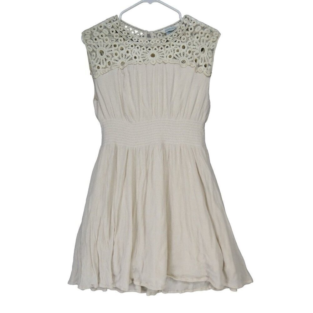 SUNDANCE Embroidered Eyelet Lace smocked waist Dress Women S Sleeveless Boho